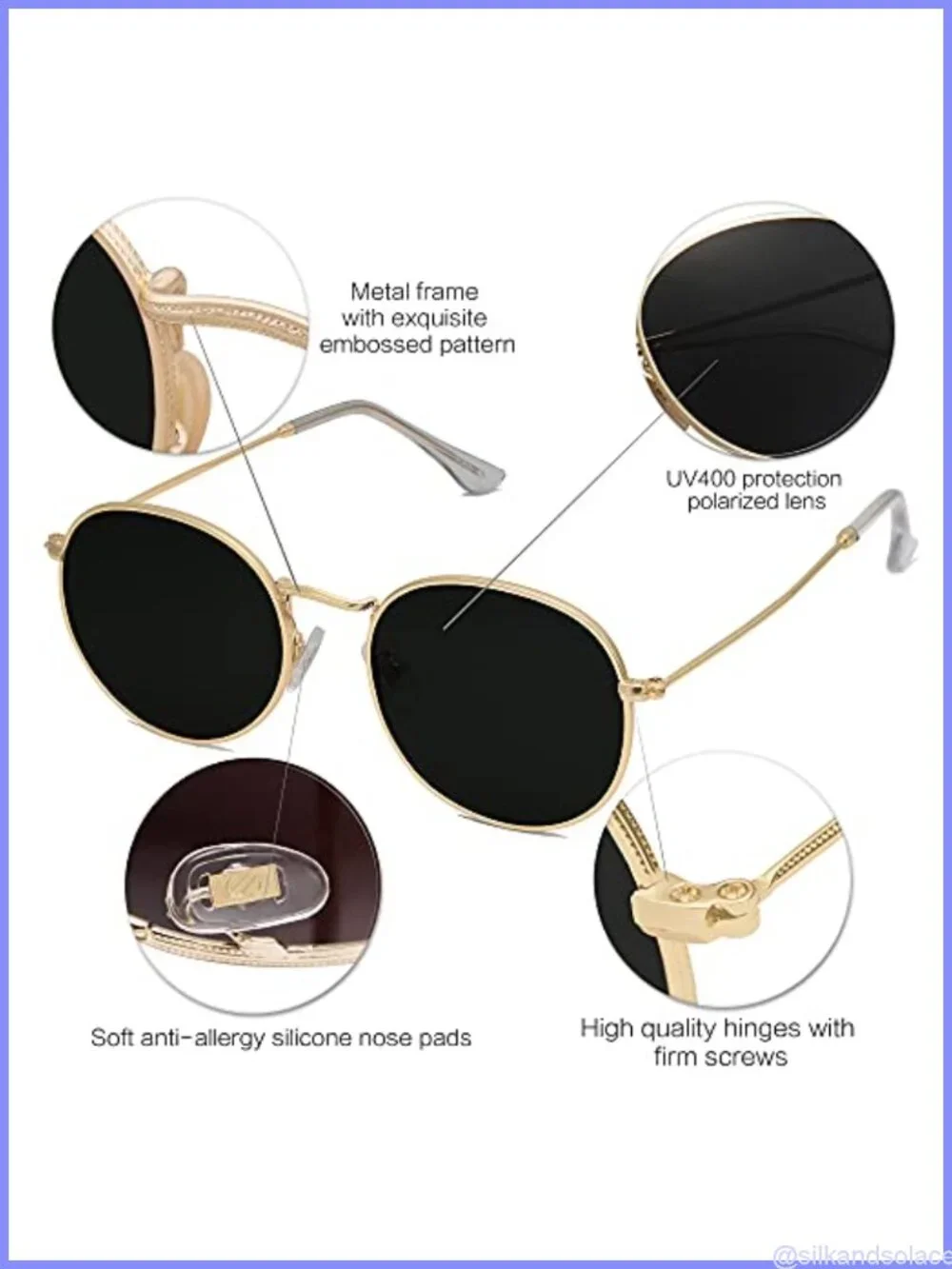 Round Polarized Sunglasses with Stainless Steel Frame UV Protection